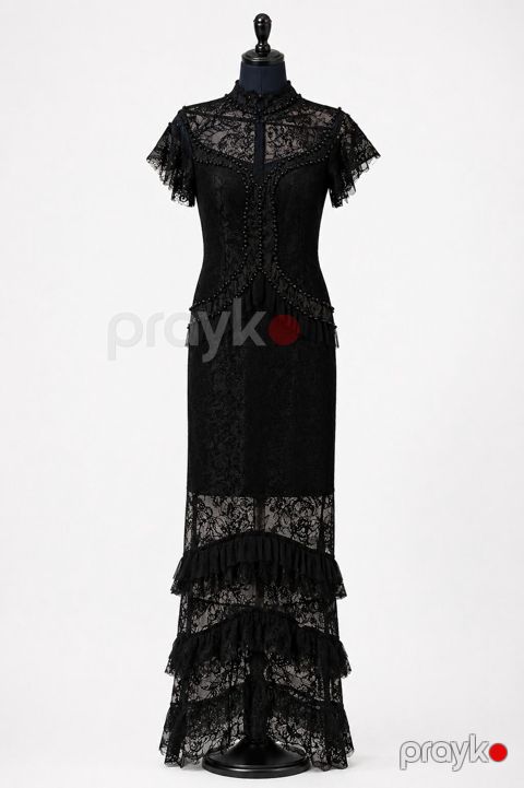 Qara qipiqli maxi don - Rəng: dərin qara - Stil: viktorian ruhlu — Bakı