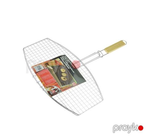 Mangal üçün barmaqlıq BBQ 25x45 sm, taxta/paslanmayan polad, gümüşü — Bakı