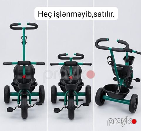 Uşaq üçtəkərli velosipedi - Rəng: yaşıl-qara - Sürmə və valideyn — Sumqayıt