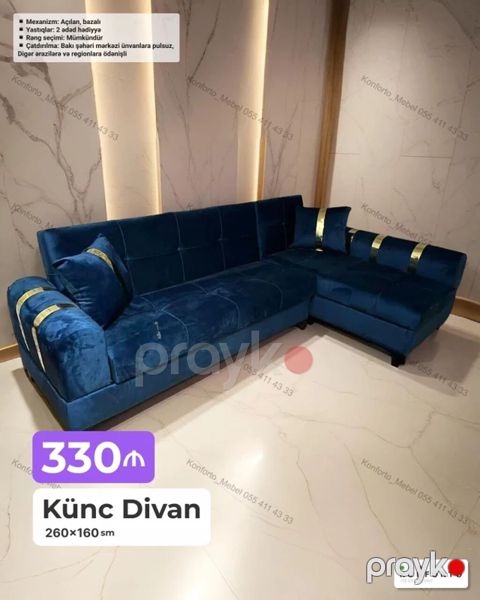 Künc Divan – 260×160 sm - Mexanizm: Açılan, baza ilə - Yaşlıqlar — Bakı