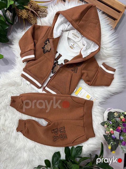 Şalvarlı kostyum OP-0138, pambıq, qəhvəyi, 6-9 ay — Bakı