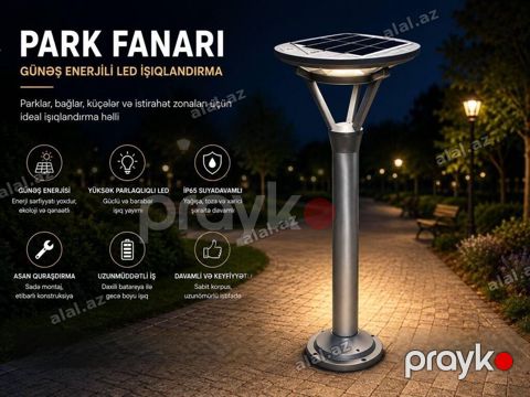 Park fənərı C08 günəş panelli (boz) Günəş enerjili LED park fanarı — Bakı