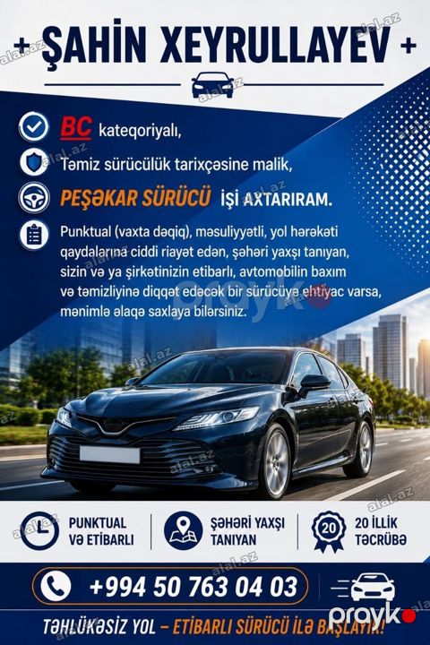 Sürücü işi axtarıram 14 illik peşəkar və qəzasız sürücülük — Bakı