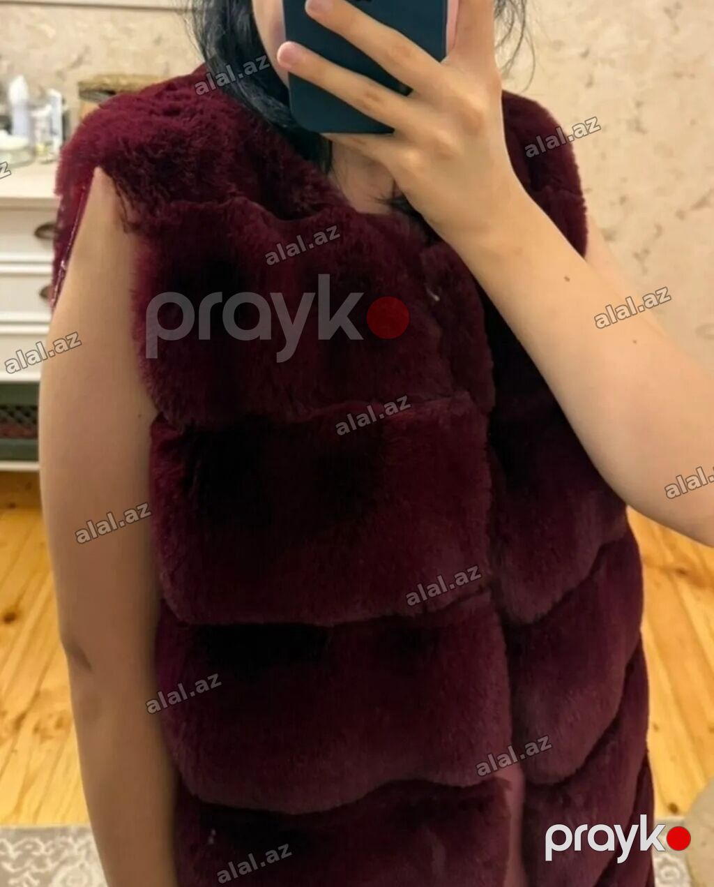 Bordo rəngli süni kürk jilet - Model: qadın jileti, qolsuz - Rəng — Şəxsi əşyalar, Bakı (2)