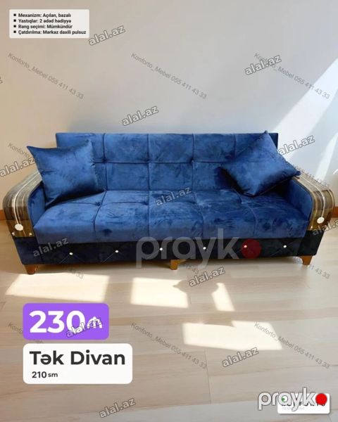 Məhsul: Tək divan Ölçü: 210 sm Qiymət: 230₼ Xüsusiyyətlər — Bakı