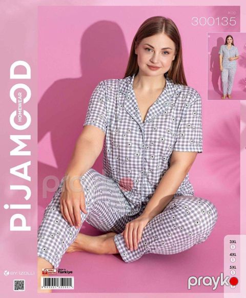 Şalvarlı pijama dəsti qadınlar üçün Pijamood 300135_RB, pambıq, boz, ölçü 3XL — Bakı