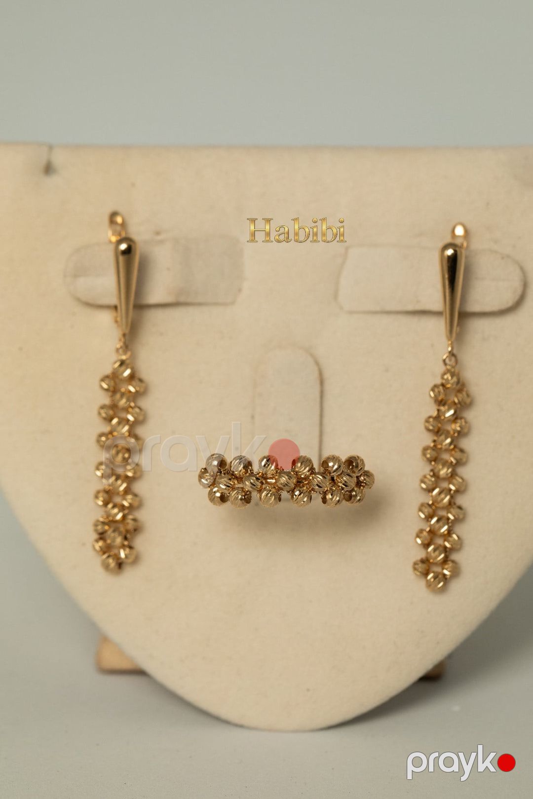 Zinət dəsti sırğa və üzük Habibi Jewellery HJ817, qızıl 585 əyar, 4.14 q — Mallar, Bakı (2)