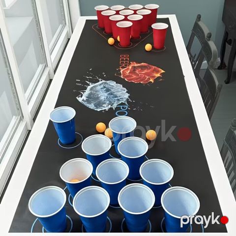Oyun dəsti 49 element, 1 oyun xalçası, 24 sarı ping-pong topu, 12 qırmızı fincan, 12 mavi fincan — Bakı