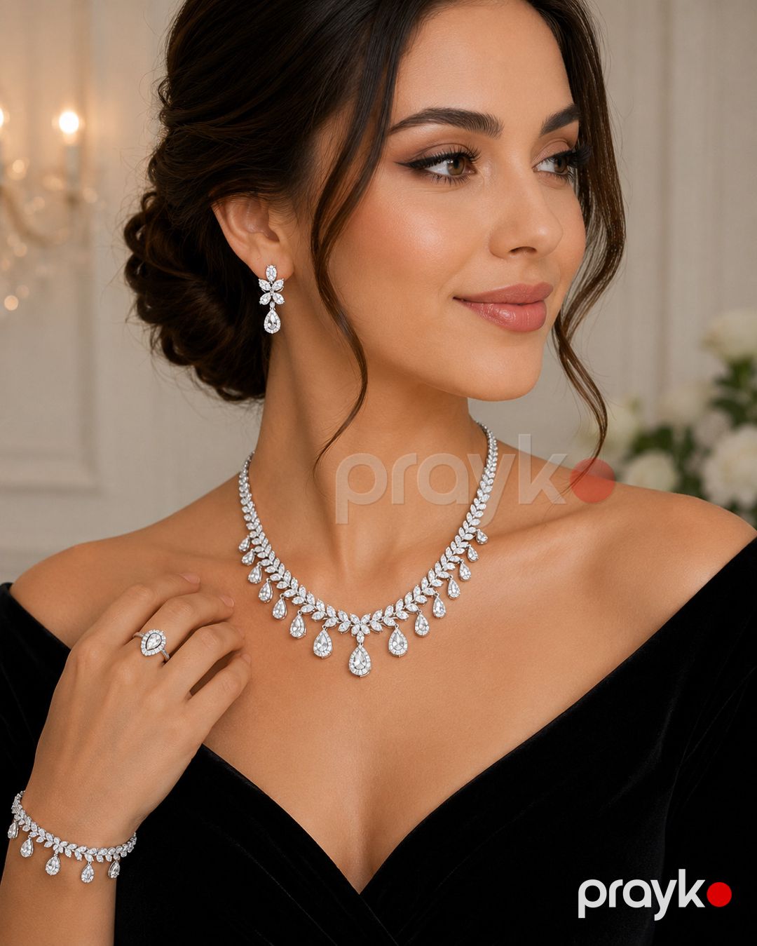 Diamant lGant Premium Zirkon Daşlı Lüks Zinət Dəsti Boyunbağı, Sırğa, Qolbaq və Üzük Seti Parlaq Premium Hədiyyə Qutusu ilə Xanımlar üçün Eksklüziv Elegant Takı Kolleksiyası — Mallar, Bakı (3)