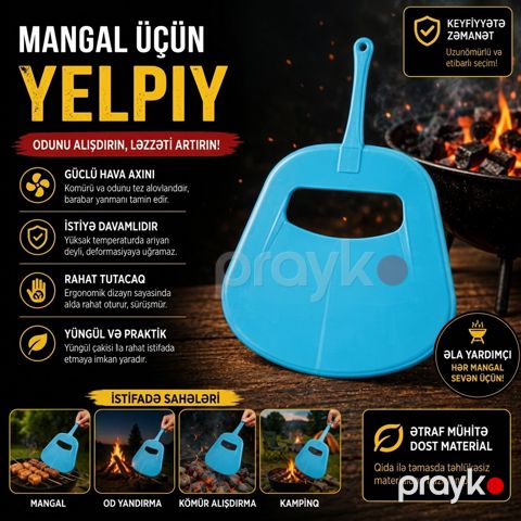 Manqal üçün əl yelpiyi plastik mavi — Bakı