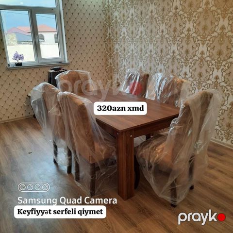 Yemək otağı dəsti – 1 masa + 6 stul - Material: taxta rəngində — Bakı