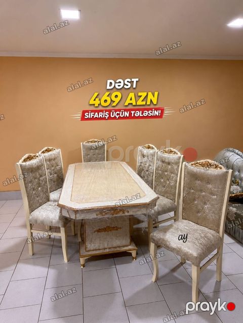 Yemək otağı dəsti – masa və 6 ədəd stul - Klassik dizayn: krem və — Bakı
