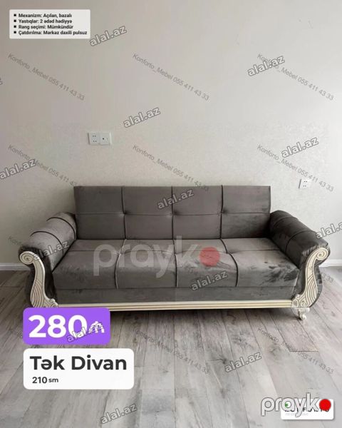 Məhsul: Tək divan Ölçü: 210 sm Qiymət: 280 Xüsusiyyətlər — Bakı