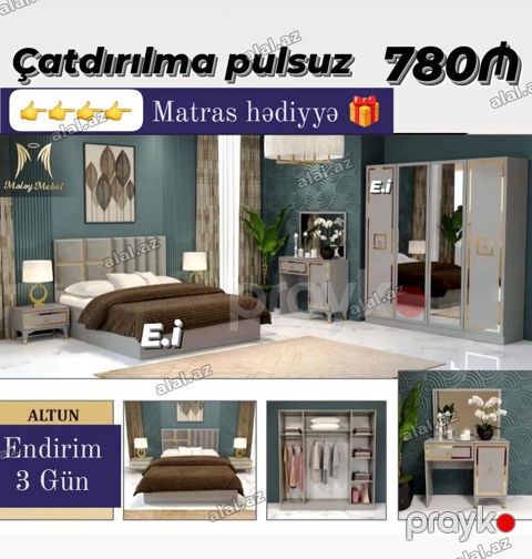 Yataq otağı dəsti – “Altun” model Komplekt: 2 nəfərlik çarpayı — Bakı