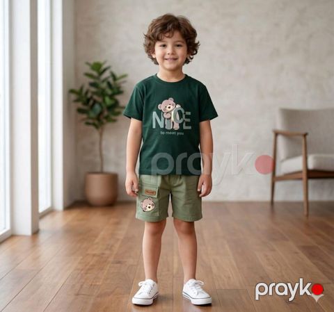 Oğlanlar üçün şortlu dəst SD-230847_RB, yaşıl/haki, ölçü 4-5 yaş — Bakı