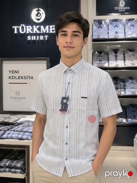 Kişilər üçün qısaqol köynək 4663, ağ, kətan, ölçü S — Bakı