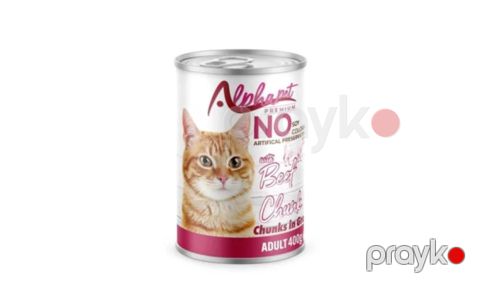 Konserv Alphapet Beef Chunk yetkin pişiklər üçün, jeledə ət, 400 q — Bakı