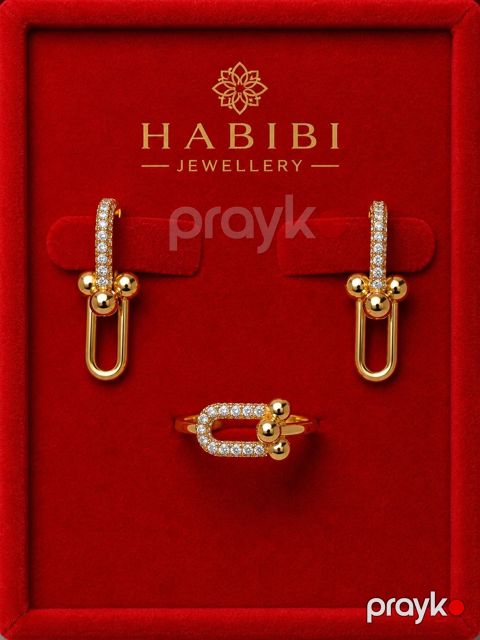 Zinət dəsti sırğa və üzük Habibi Jewellery HJ784, qızıl 585 əyar, 5.16 q — Bakı