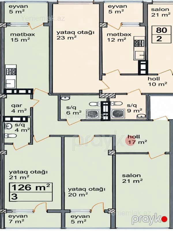 Satılır 3 otaqlı Bina evi menzil (Yeni tikili), 126 m², Nizami rayonu — Mənzil, Bakı (3)