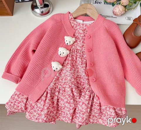 Don və jaket dəsti qızlar üçün, pambıq/poliester, çəhrayı, ölçü 6-7 yaş — Bakı