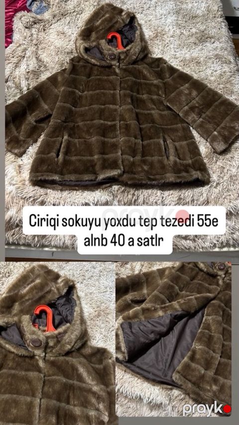 Qadınlar üçün qısa uzunluqlu süni kürk plaş/palto. - Rəng: tünd — Bakı