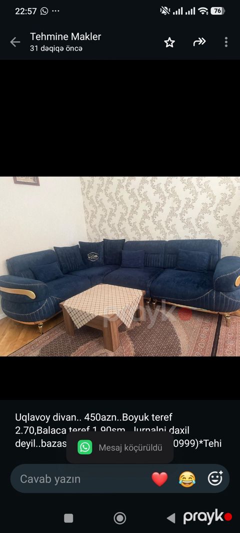 Uqlavoy divan. 450azn. Boyuk teref 2.70,Balaca teref 1.90sm. Jurnalni — Bakı