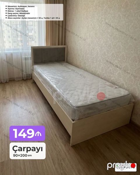 Çarpayı – 90×200 sm Xüsusiyyətlər: - Mexanizm: açılmayan, bazasız — Bakı