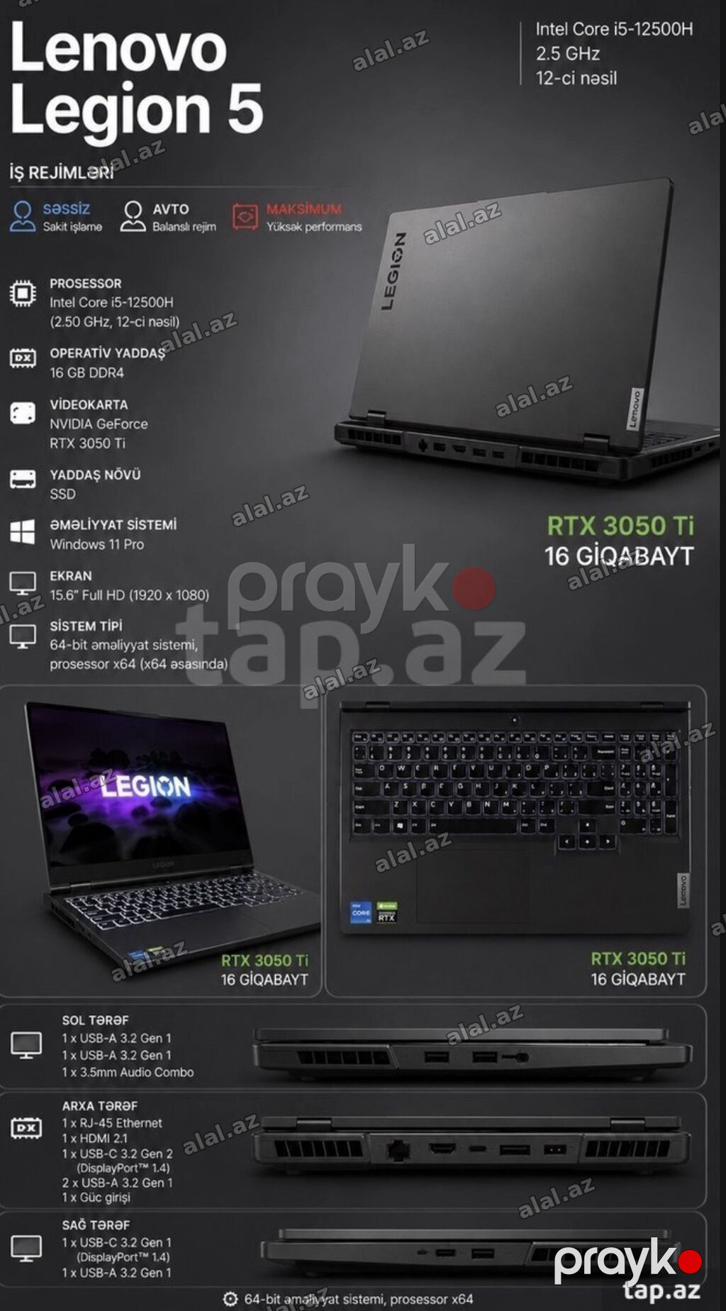 İşlənmiş Lenovo Legion, 15.6 Intel Core i5, 512 GB, Ünvandan götürmə — Elektronika, Bakı (4)
