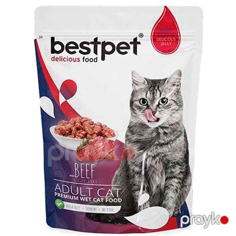 Nəm yem yetkin pişiklər üçün Bestpet Pouch Jelly Beef, 85 q