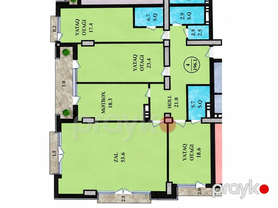 4 otaqlı mənzil, 196.1 m², Qulu Quliyev küçəsi, Blok B (Grand Plaza) — Mənzil, Bakı (8)