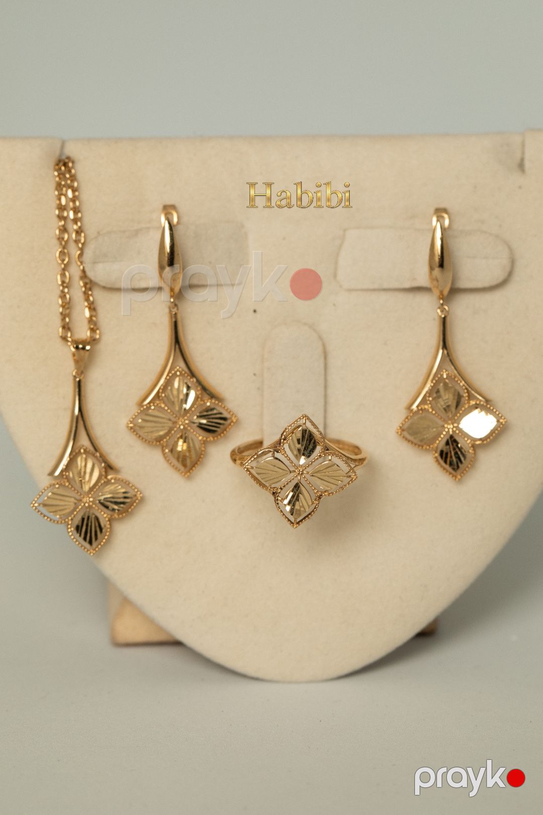 Zinət dəsti kulonlu zəncir, sırğa və üzük Habibi Jewellery HJ809, qızıl 585 əyar, 5.7 q — Mallar, Bakı (2)