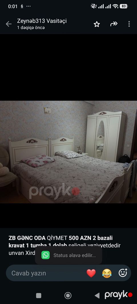 *ZB* *Gənc ODA* Qiymet *500 AZN* *2 bazali kravat 1 tumba 1 dolab* — Bakı