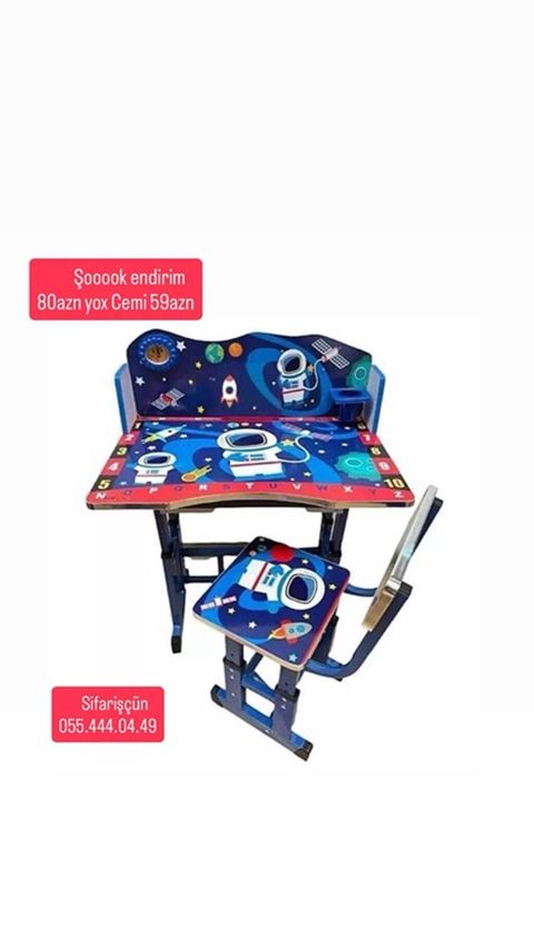 Uşaq üçün tənzimlənən masa-stul dəsti - Dəst: 1 ədəd yazı masası + 1 — Xırdalan