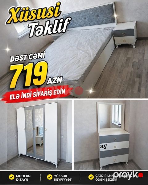 Yataq otağı mebel dəsti Tərkibi: - Çarpayı (yumşaq başlıqla) - 2 — Bakı