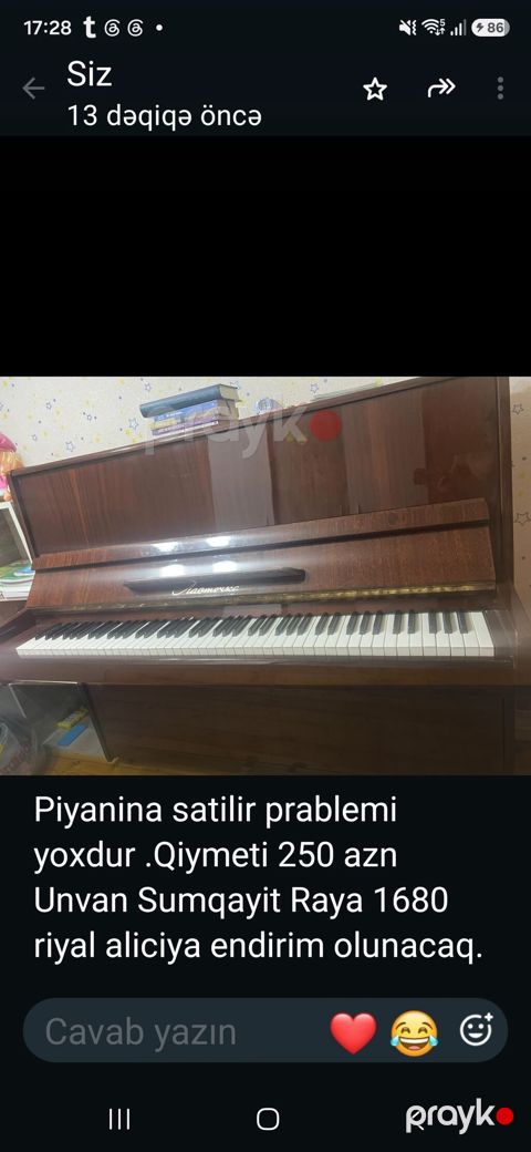 Upright pianino – “Ласточка” yazılı modeli. - Korpus: tünd qəhvəyi — Sumqayıt