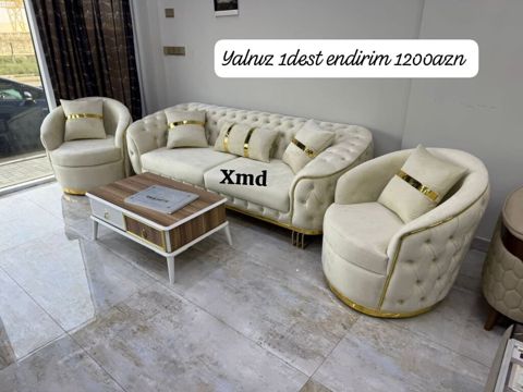 Qonaq otağı üçün lüks yumşaq mebel dəsti Tərkib: - 1 ədəd üçnəfərlik — Bakı