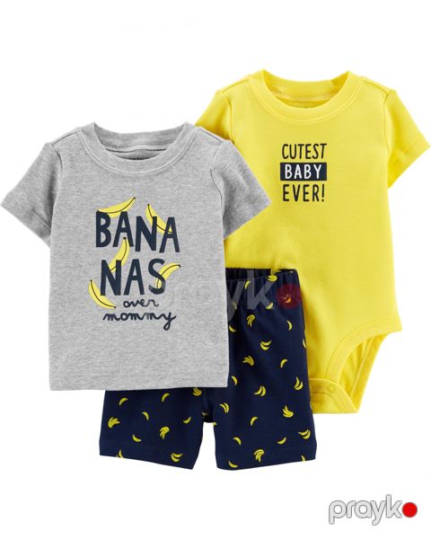 Oğlanlar üçün şortlu dəst Carter's Bananas Over Mommy, rəngbərəng, pambıq, ölçü 9-12 ay — Bakı