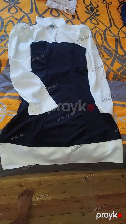 Qadın paltarı – ikirəngli dizayn - Model: köynək üslublu üst hissəli — Bakı
