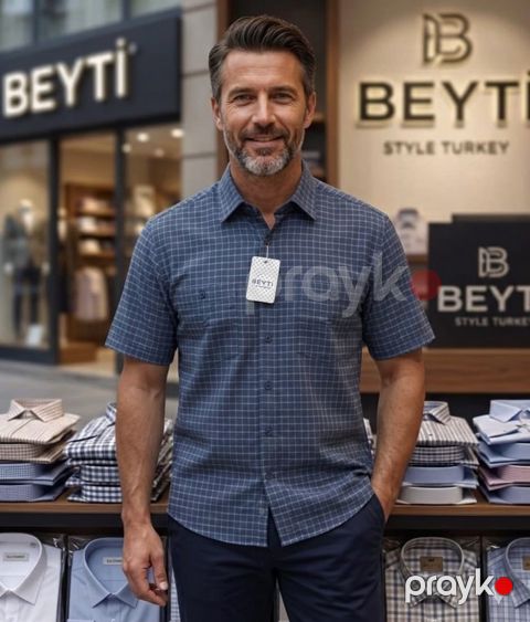 Kişilər üçün qısaqol köynək GMG983, göy, pambıq, ölçü M — Bakı