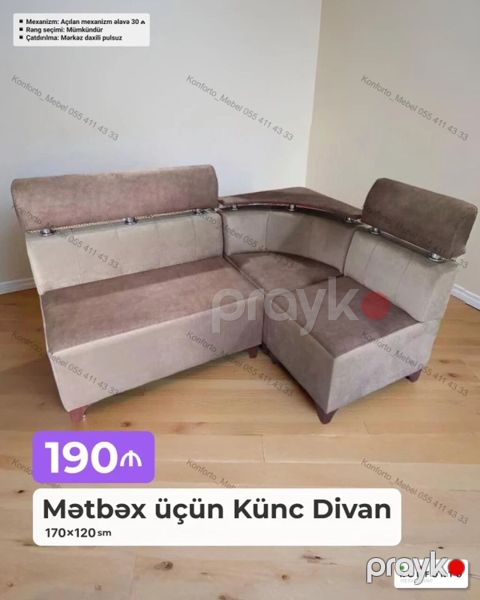 Mətbəx üçün Künc Divan – 170×120 sm - Kompakt L‑şəkilli dizayn — Bakı