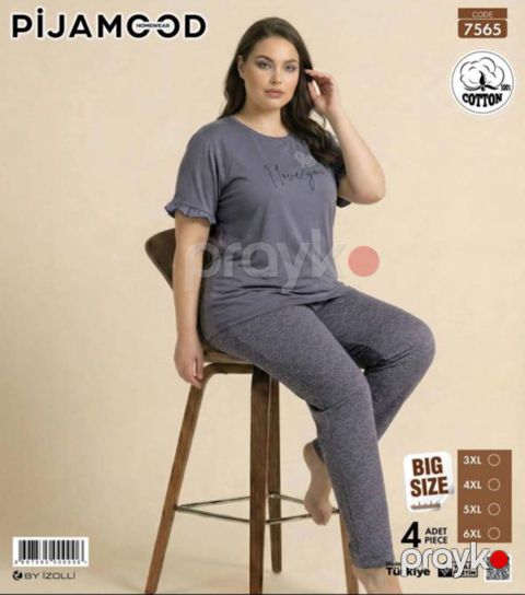 Şalvarlı pijama dəsti qadınlar üçün Pijamood 7565_RB, pambıq, boz, ölçü 6XL — Bakı