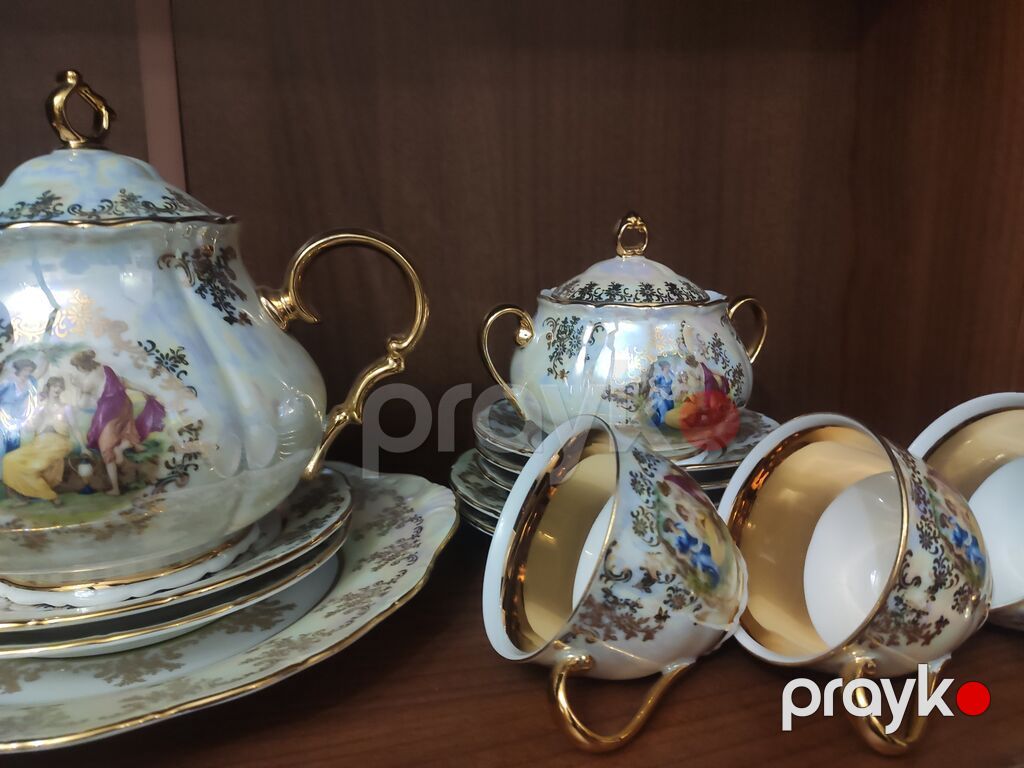 Çay dəsti, rəng - Qızılı, Farfor — Süfrə qabı, Bakı (3)