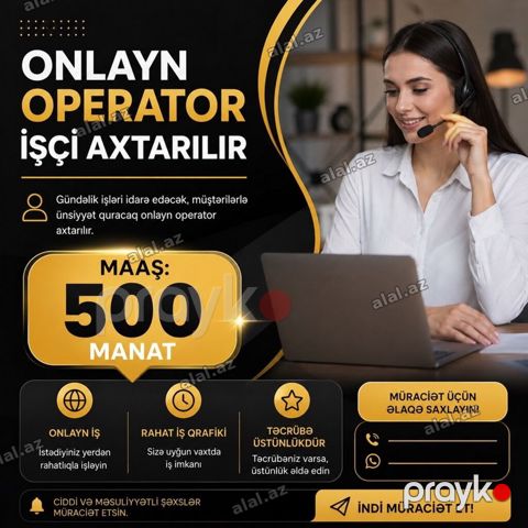 Çağrı mərkəzi operatoru tələb olunur, İstənilən yaş, Təcrübəsiz, Aylıq ödəniş — Qazax