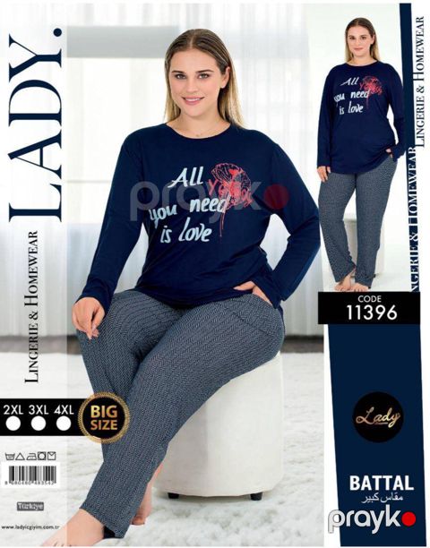 Qadınlar üçün ev geyimi dəsti Lady 11396_RB, göy, ölçü 3XL — Bakı