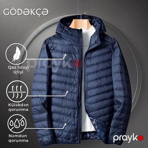Kişilər üçün gödəkçə EB 848, tünd-göy, neylon/qaz tükü, ölçü L — Bakı