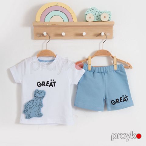 Oğlanlar üçün şortlu dəst Zeo Kids 1016ZK, mavi, pambıq, ölçü 12 ay — Bakı