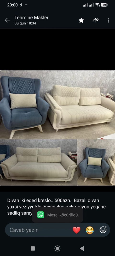 Divan iki eded kreslo. 500azn. Bazalı divan yaxsi veziyyetde ünvan — Aişə Xanım — Yumşaq mebel dəstləri