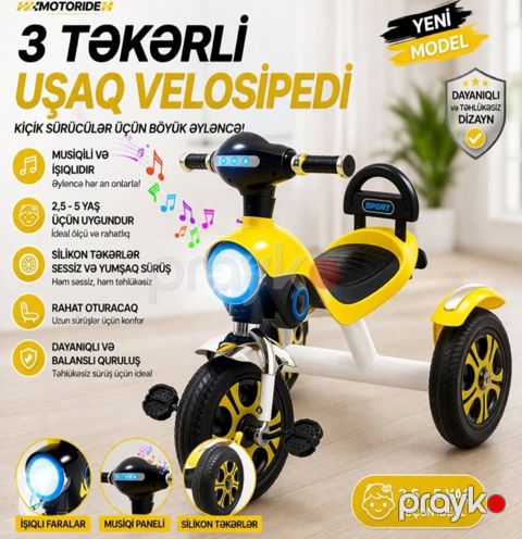 Uşaq üçtəkərli velosipedi, sarı, 2.5-5 yaş — Bakı