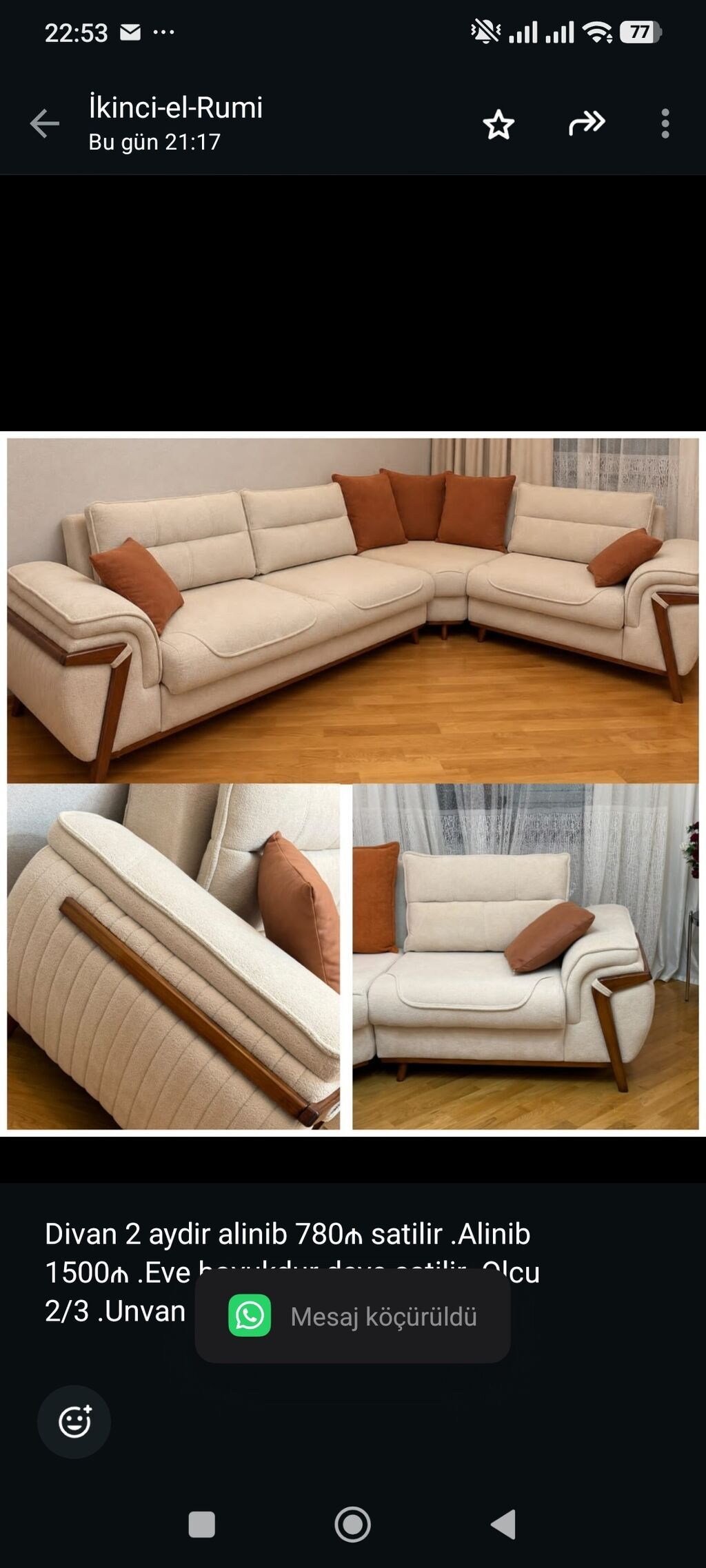 Divan 2 aydir alinib 780₼ satilir .Alinib 1500₼ .Eve boyukdur deye — Divanlər, Bakı