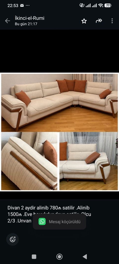 Divan 2 aydir alinib 780₼ satilir .Alinib 1500₼ .Eve boyukdur deye — Aişə Xanım — Диваны